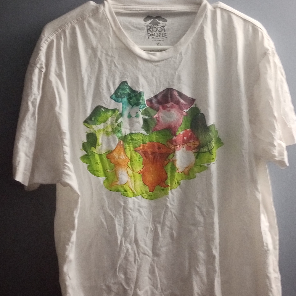 Hot Topic White Tee with Colorful Mushroom Design